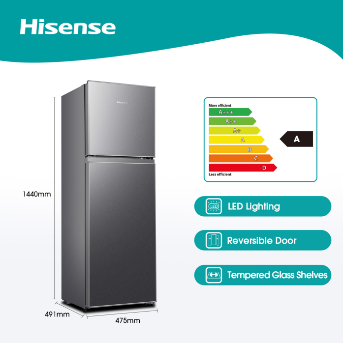 Hisense 154L Fridge Top Freezer Titanium Silver H225TTS